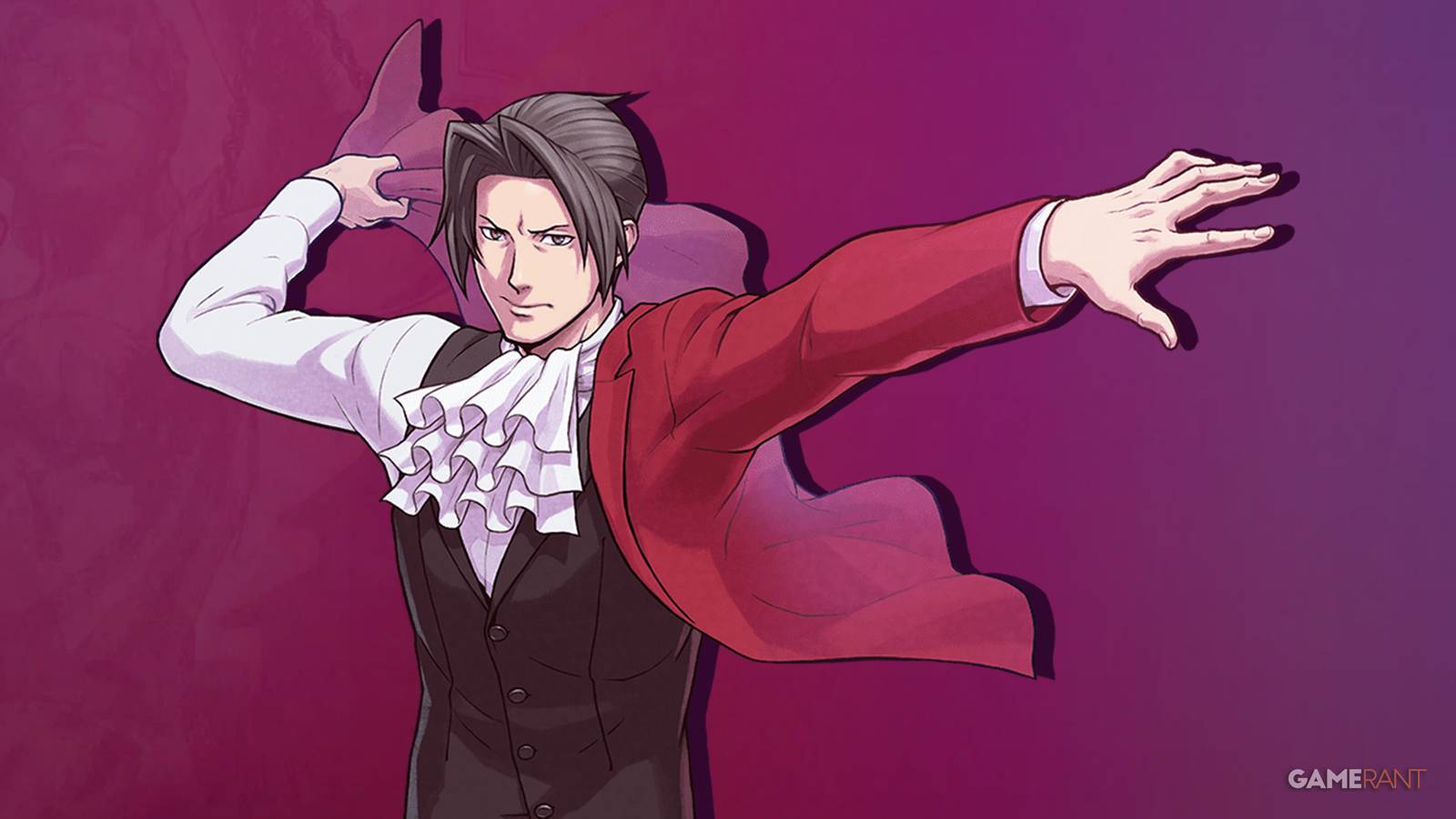 Ace Attorney Investigations Collection Miles Edgeworth artwork composite purple background