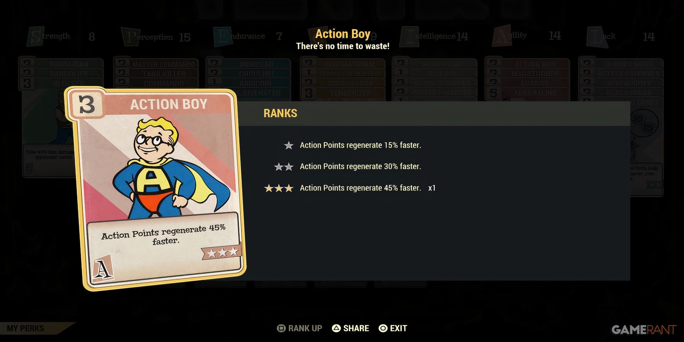Action Boy Perk Card in Fallout 76