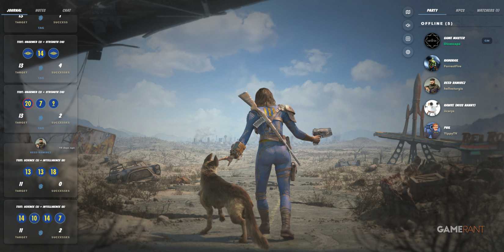 Alchemy VTT interface in Fallout TTRPG