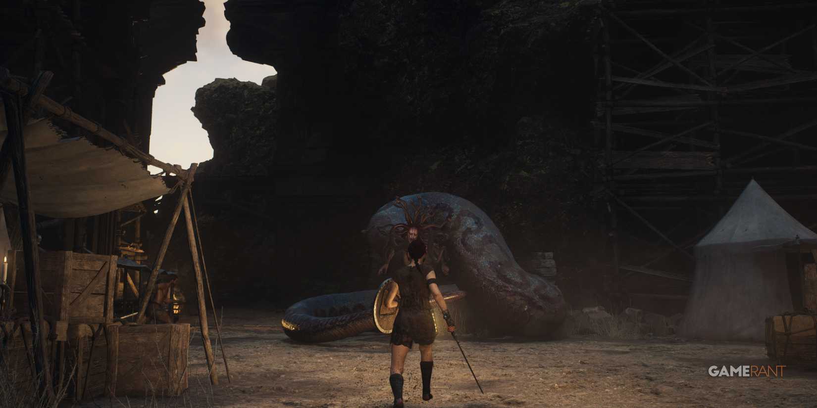 Arisen ready to fight a gorgon in Dragon's Dogma 2