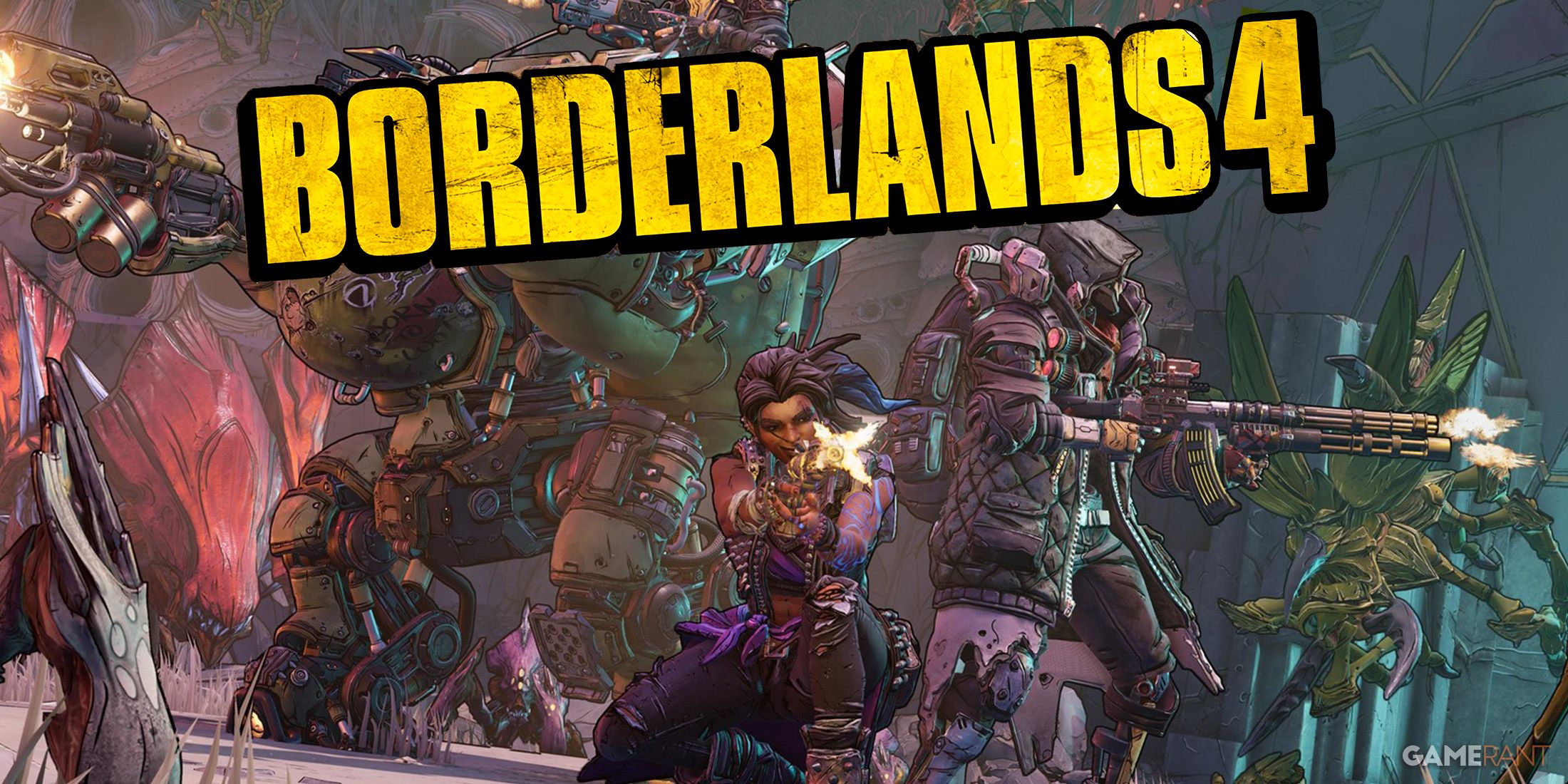 Borderlands 4 logo mockup over Borderlands 3 promo screenshot