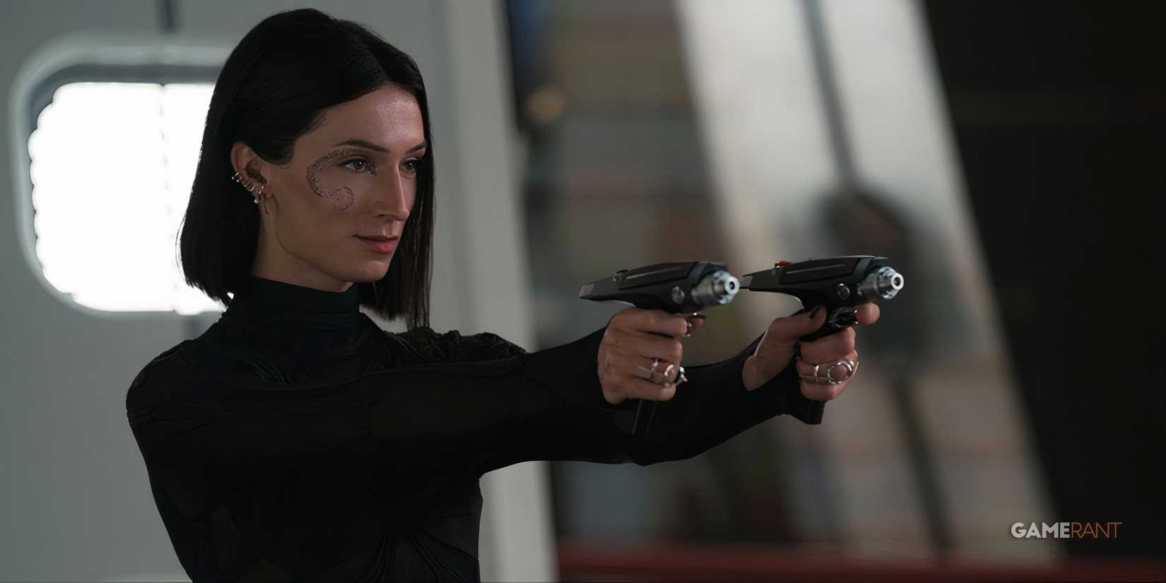 Captain Angel with two phasers Strange New Worlds Star Trek cropped