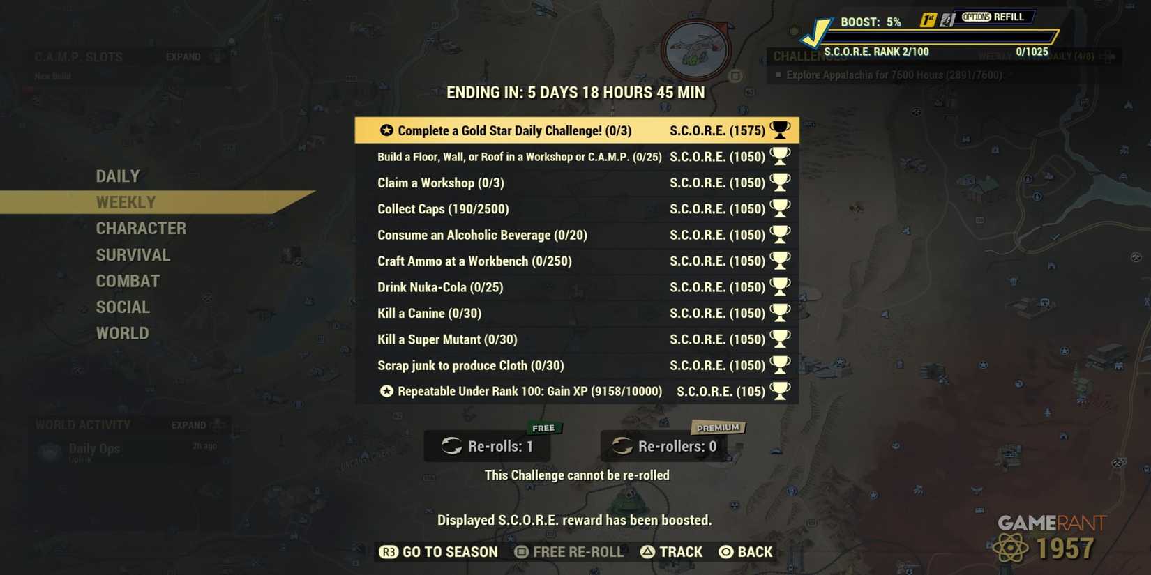 Challenges Screen in Fallout 76