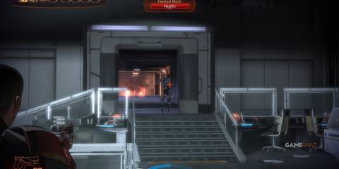 Commander Shepard fighting in Mass Effect 2