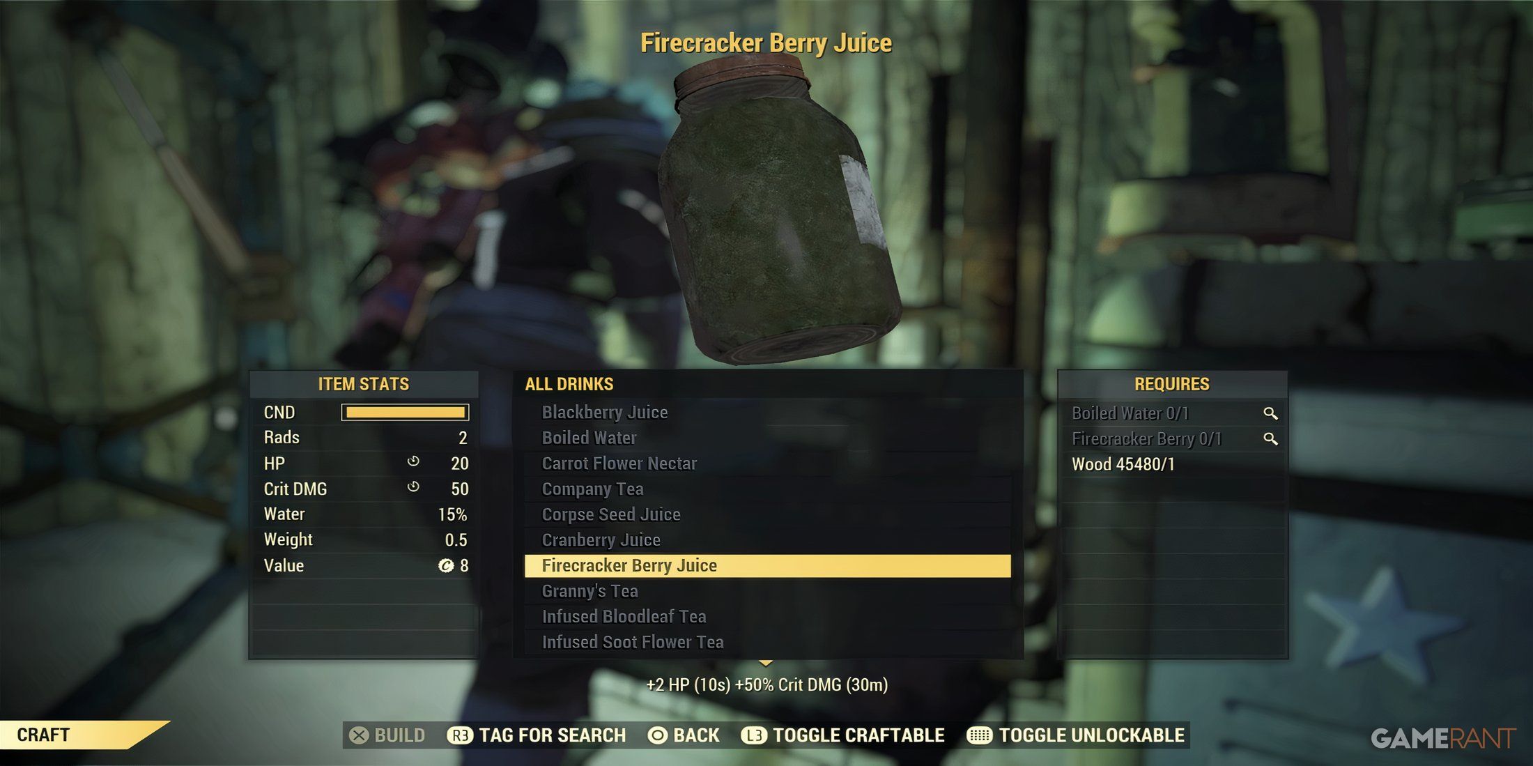 Crafting Firecracker Berry Juice in Fallout 76