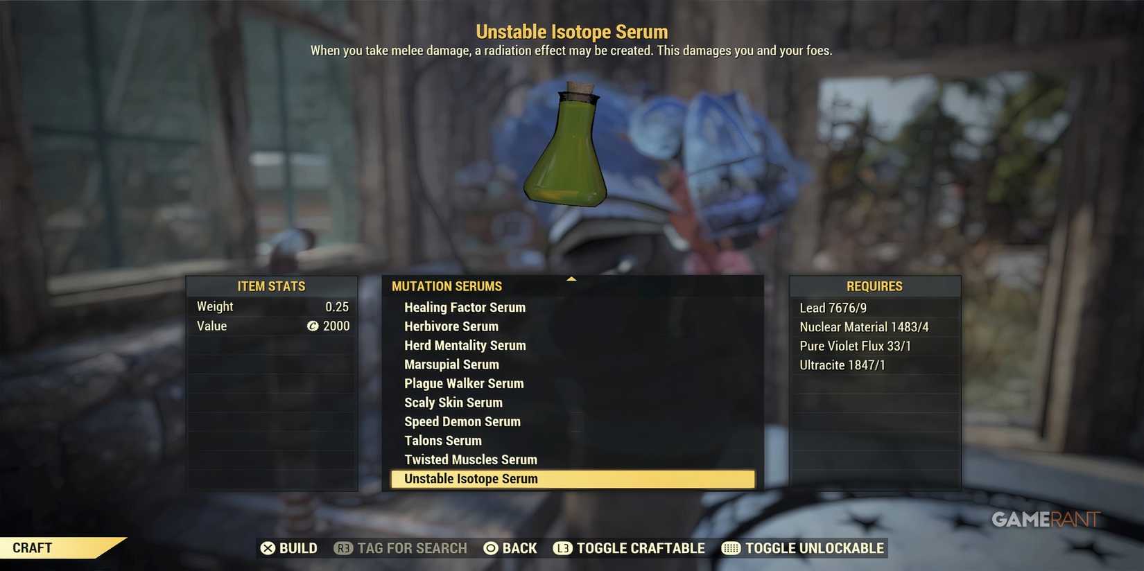Crafting Serums in Fallout 76