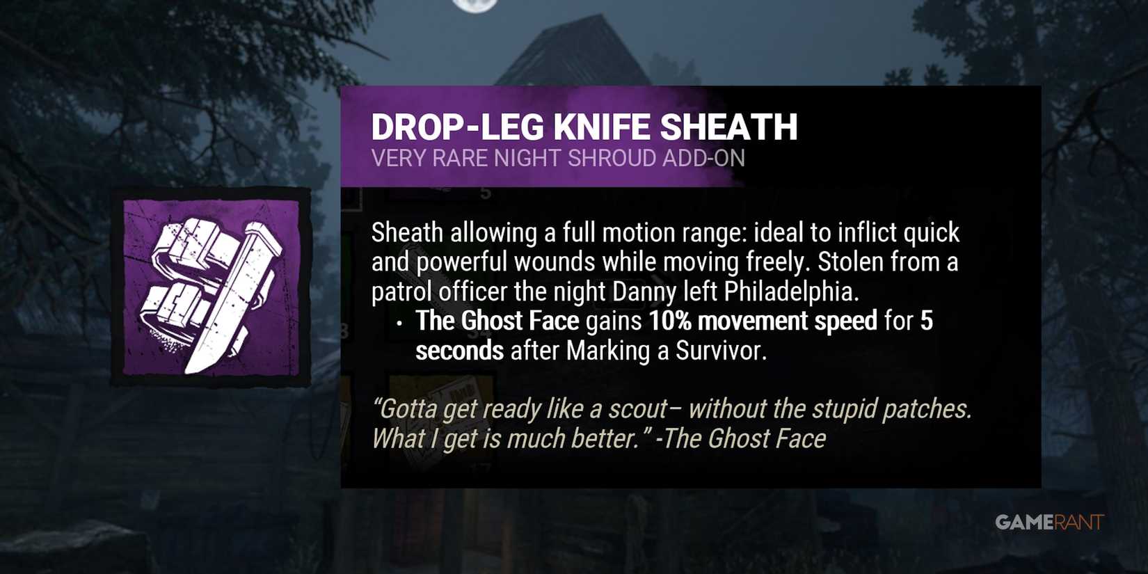 dead by daylight the ghost face drop leg knife sheath addon
