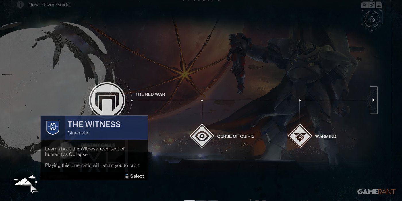 Destiny 2 timeline menu with witness