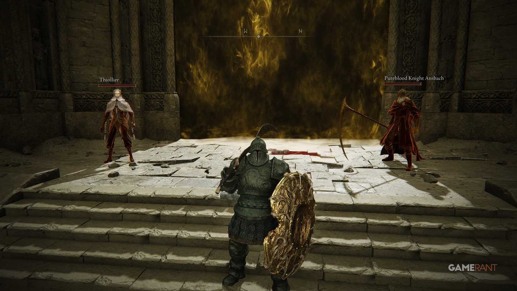 The player character with Sir Ansbach and Thiollier in Elden Ring: Shadow of the Erdtree.