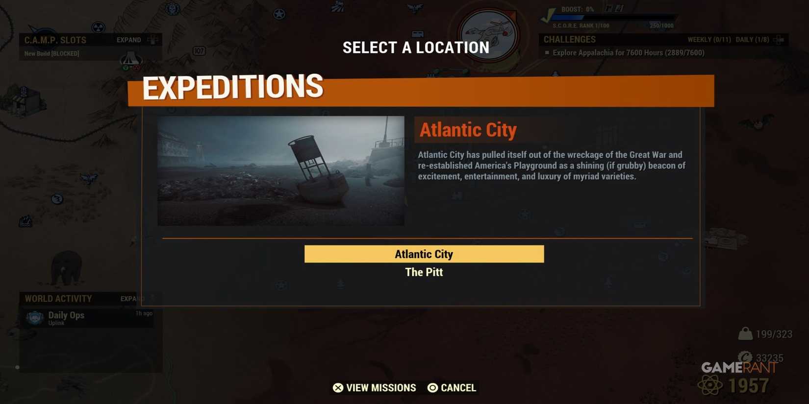 Expedition Screen in Fallout 76