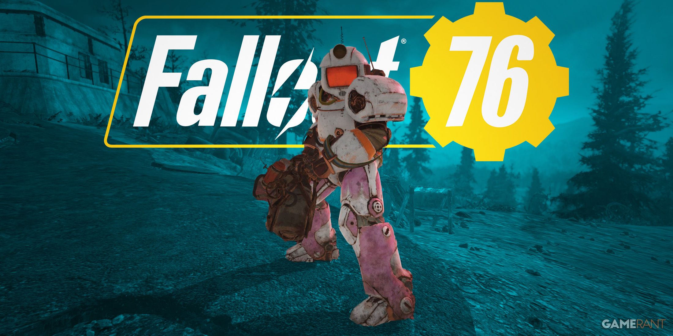 Fallout 76 pink power armor with game logo Thunder Mountain substation TM-03 edit
