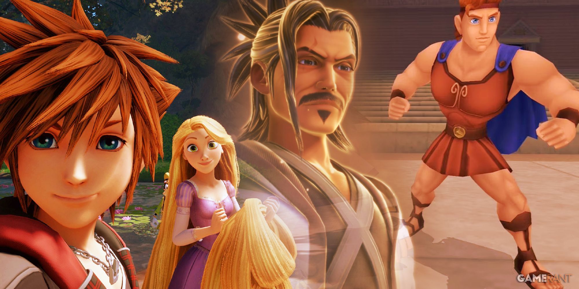 Kingdom Hearts characters Tangled Rapunzel, Master Eraqus, Hercules