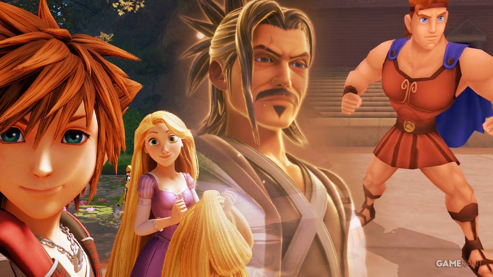 Kingdom Hearts characters Tangled Rapunzel, Master Eraqus, Hercules