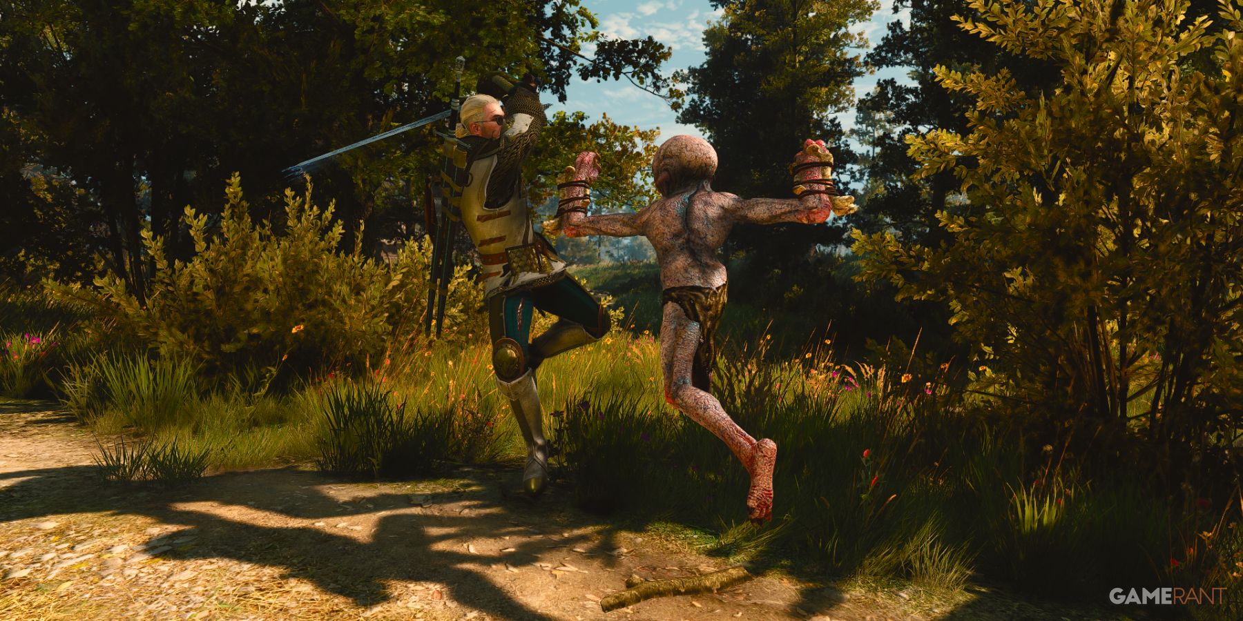 Geralt against a nekker in The Witcher 3