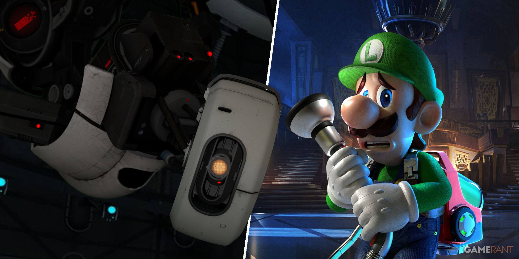 GLaDOS from Portal and Luigi from Luigi's Mansion