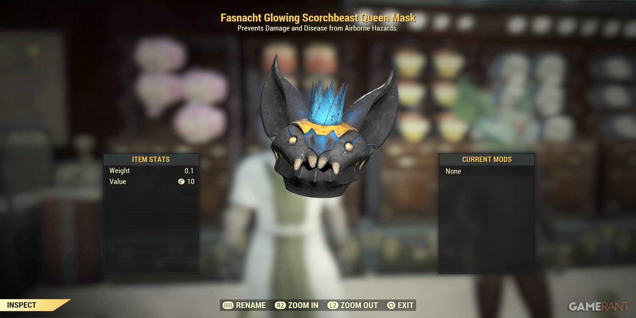 Glowing Scorchbeast Queen Mask in Fallout 76