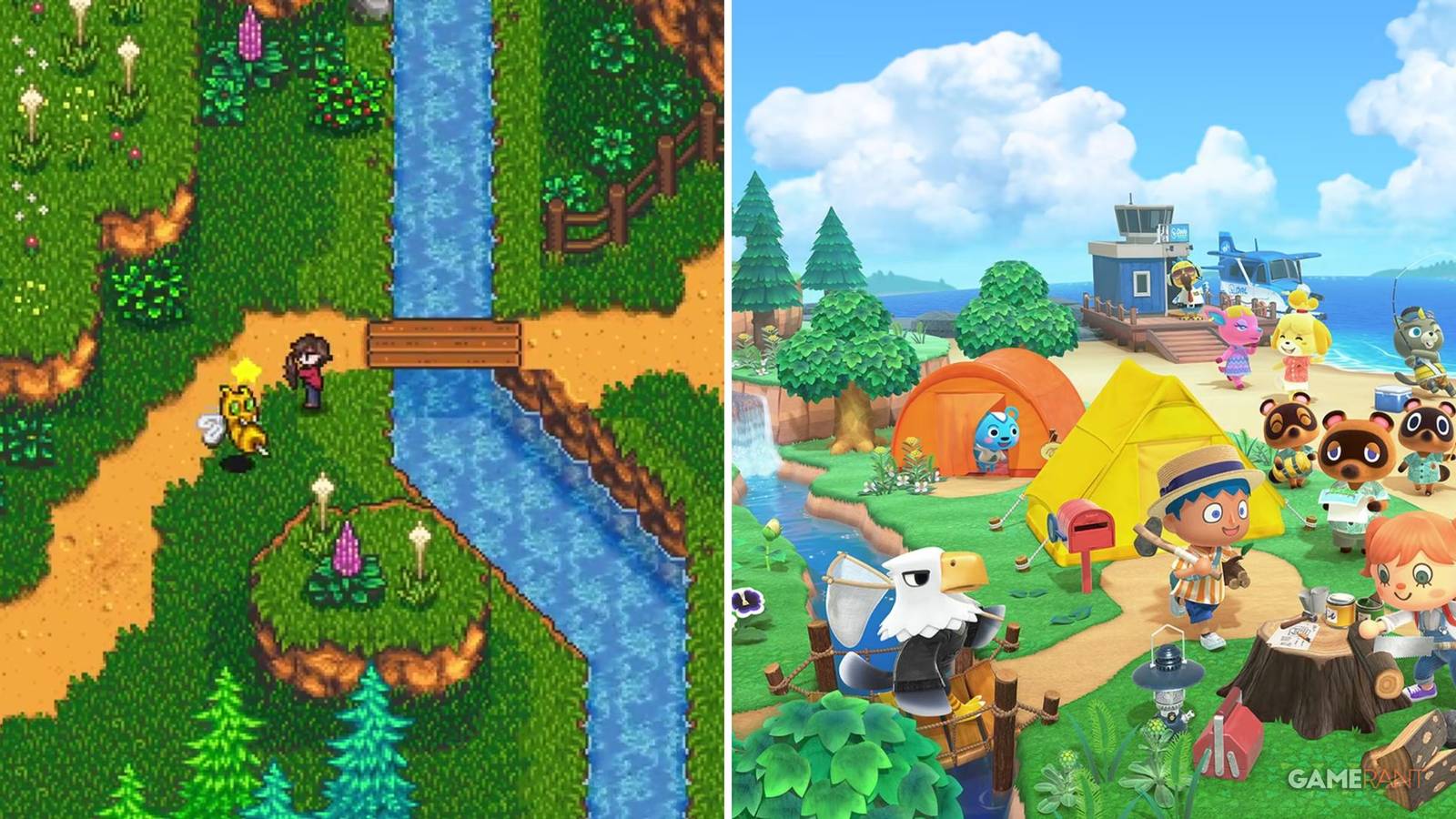 Haunted Chocolatier screenshot and Animal Crossing key art side by side