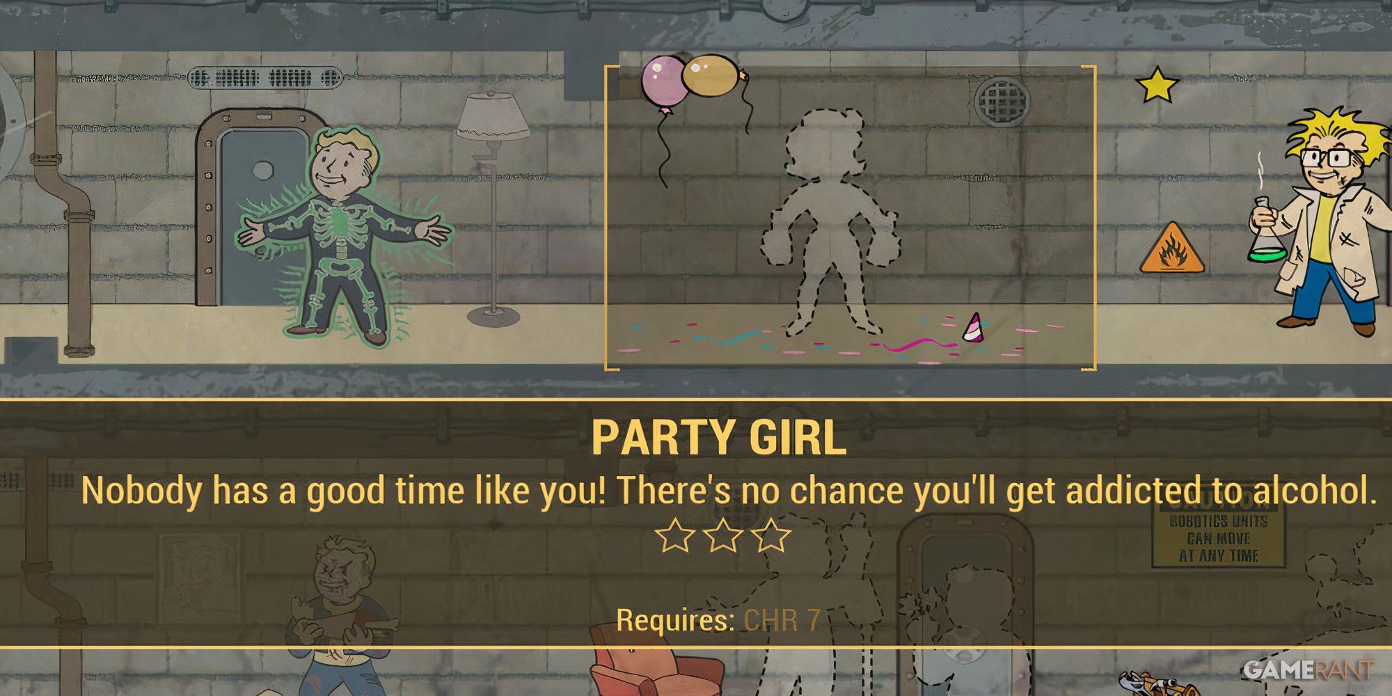 A closeup of the Party Girl perk and its description