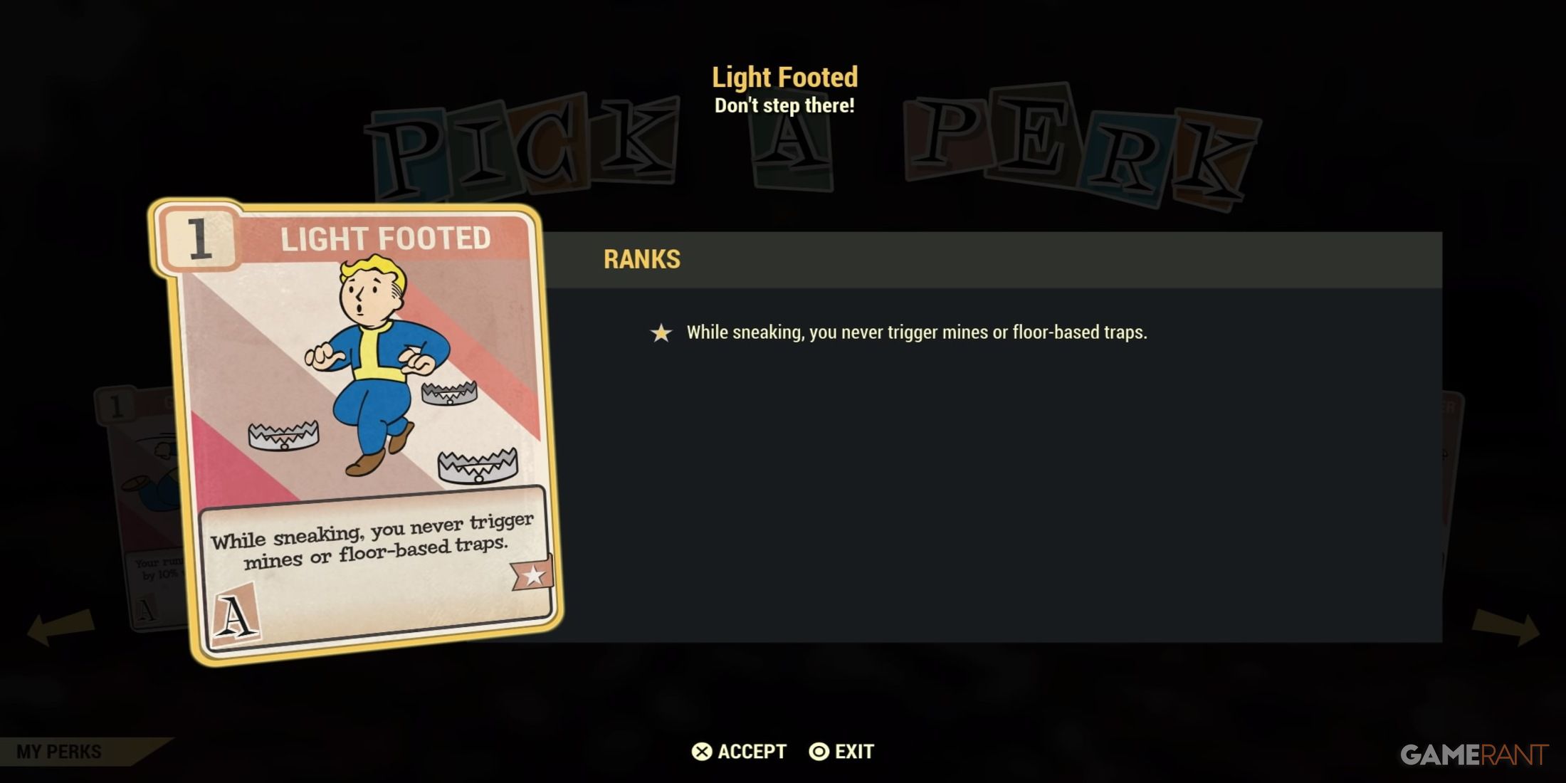 Light Footed Perk in Fallout 76