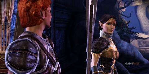 Mahariel and Merrill in Elvhen ruins in the Dalish Elf origin in Dragon Age Origins