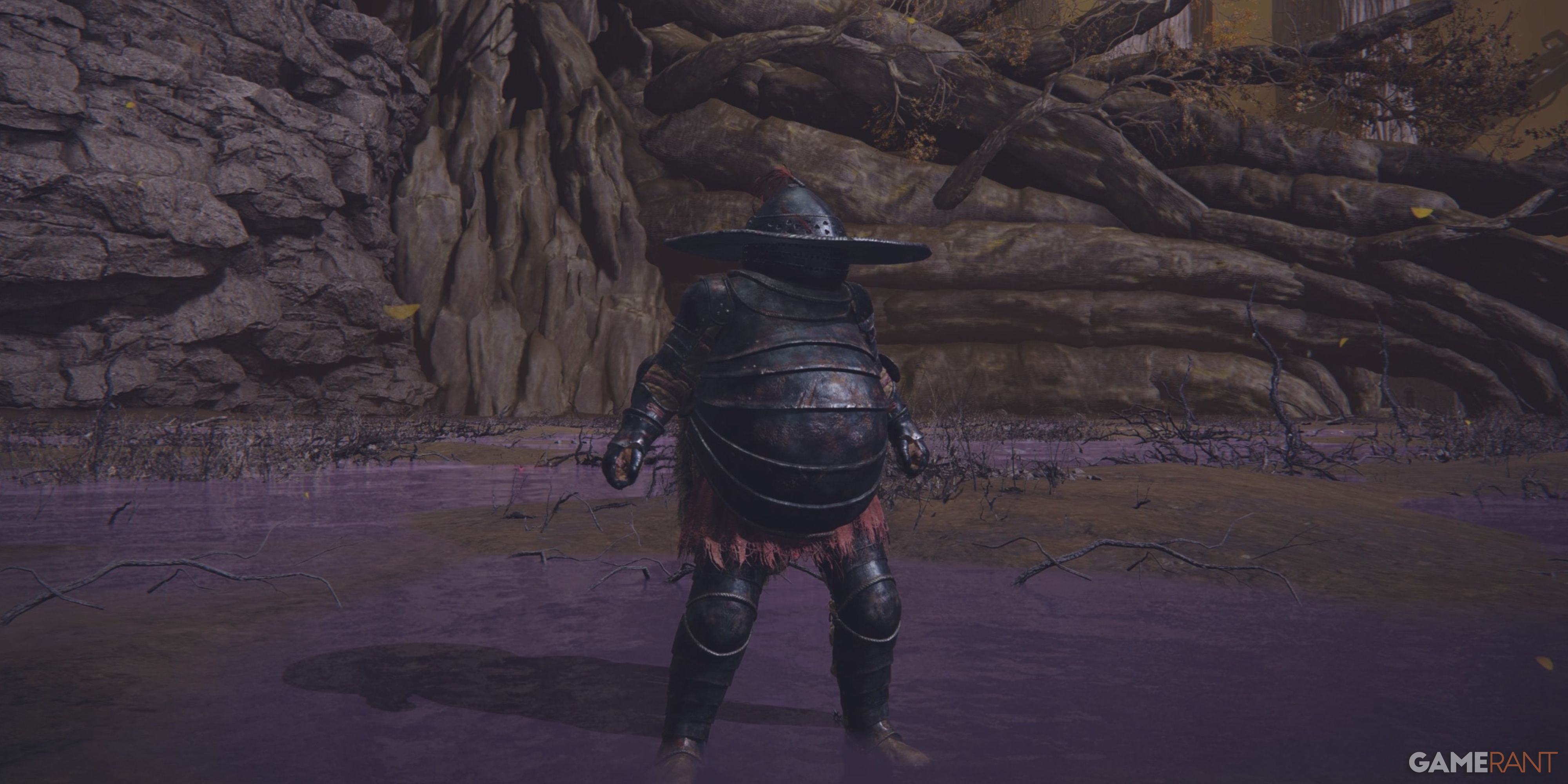 Elden Ring character standing in deeproot depths wearing lionel's armor set