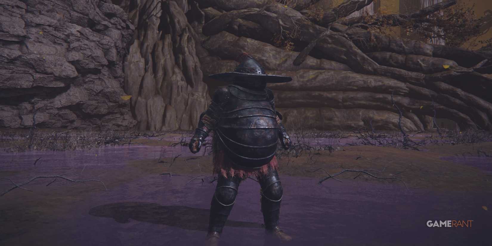 Elden Ring character standing in deeproot depths wearing lionel's armor set