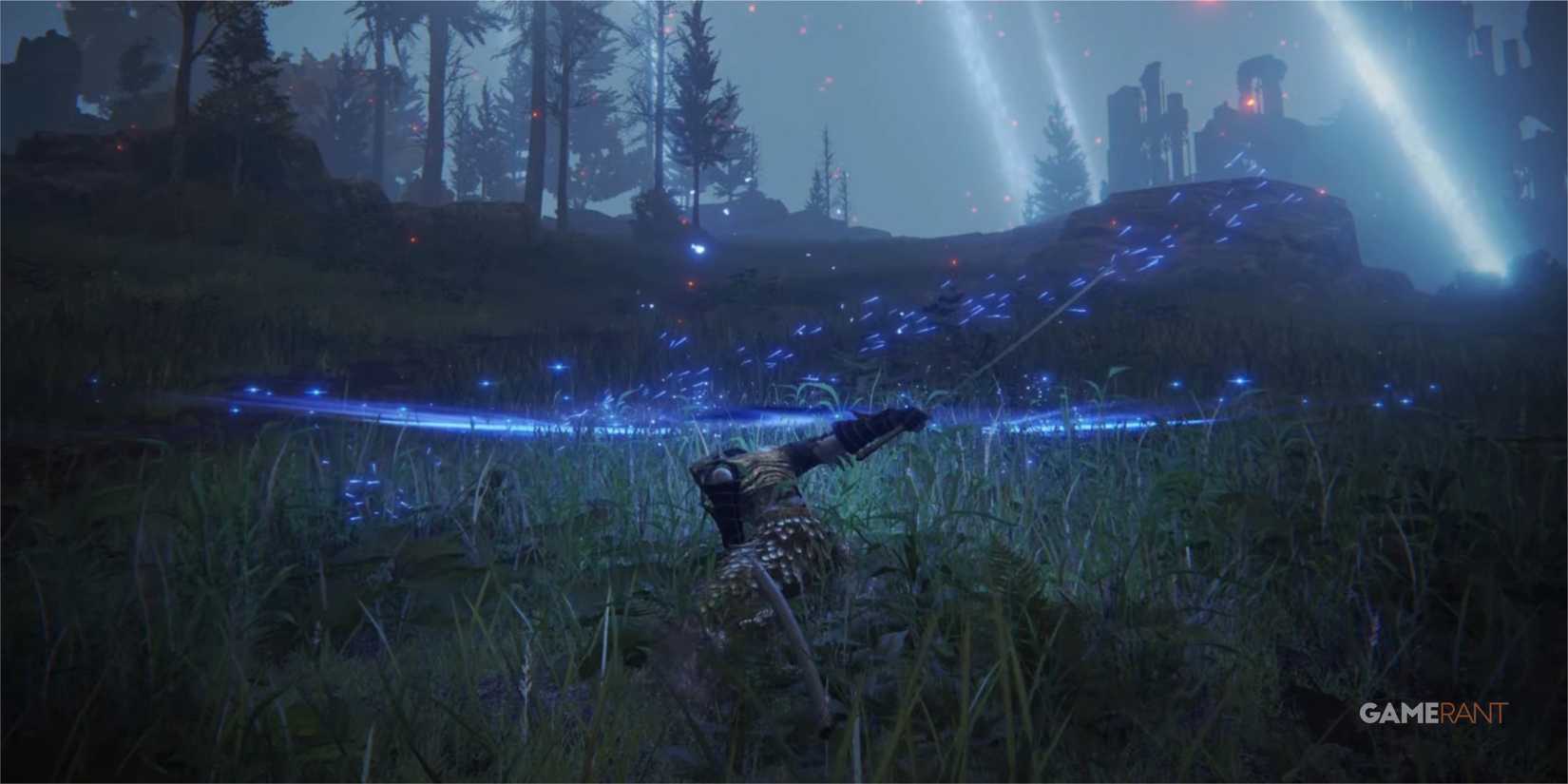 Elden Ring: 10 Best Unique Weapon Skills, Ranked Player firing a wave of magic in a moonlit night
