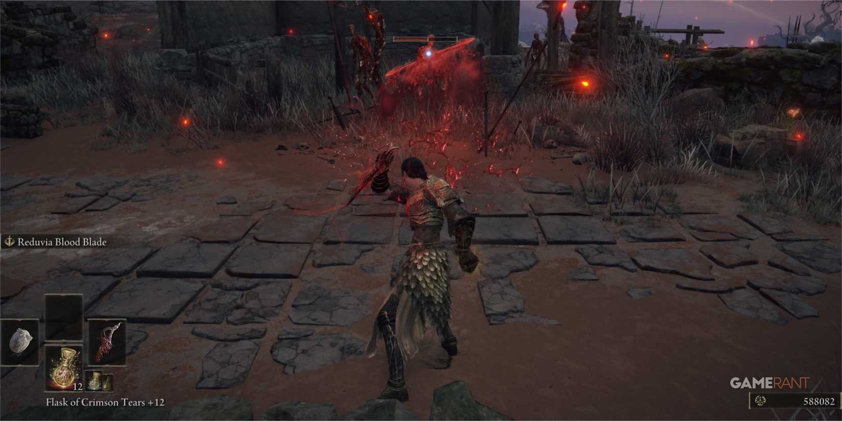 Elden Ring: 10 Best Unique Weapon Skills, Ranked Player firing a blood projectile at enemies in caelid