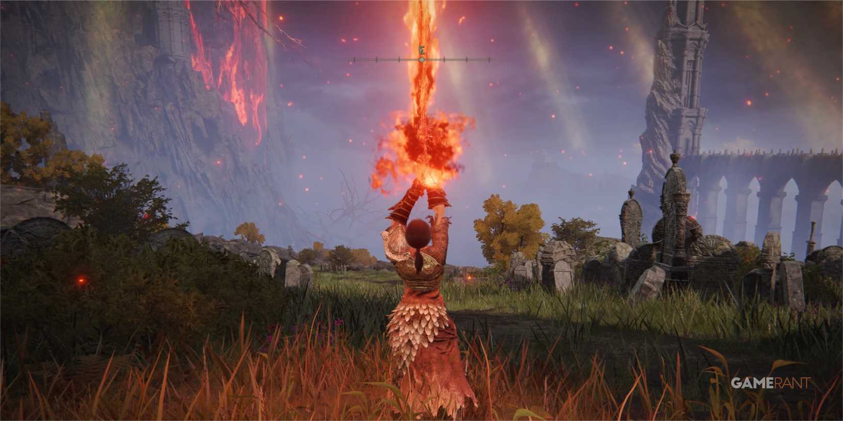 Elden Ring: 10 Best Unique Weapon Skills, Ranked Player raising a fiery sword