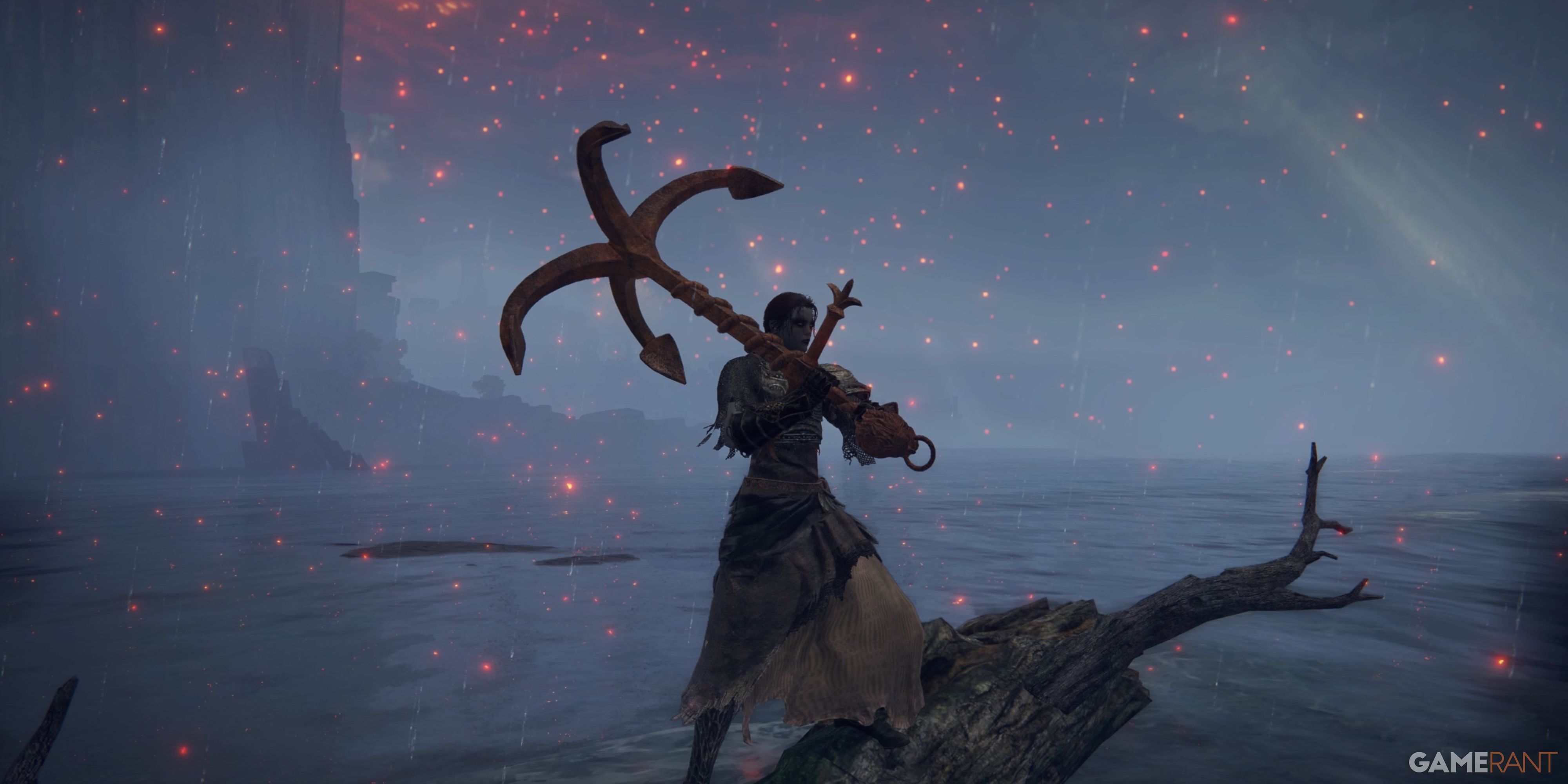 Elden Ring: 10 Coolest-Looking Weapons In The Game, Ranked player holds the rusted anchor by the ocean