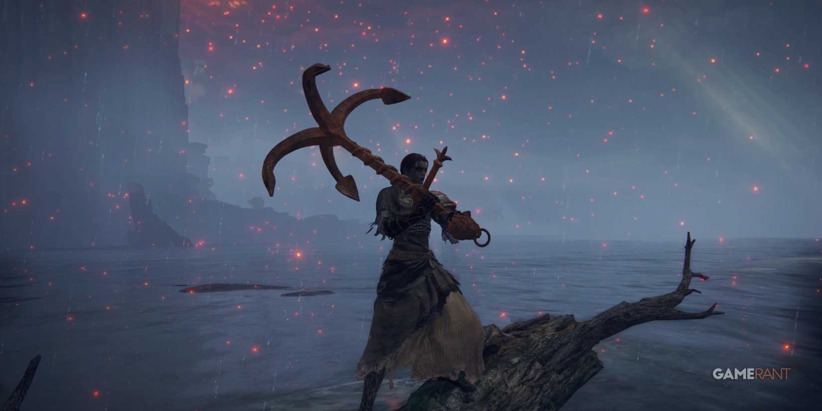 Elden Ring: 10 Coolest-Looking Weapons In The Game, Ranked player holds the rusted anchor by the ocean
