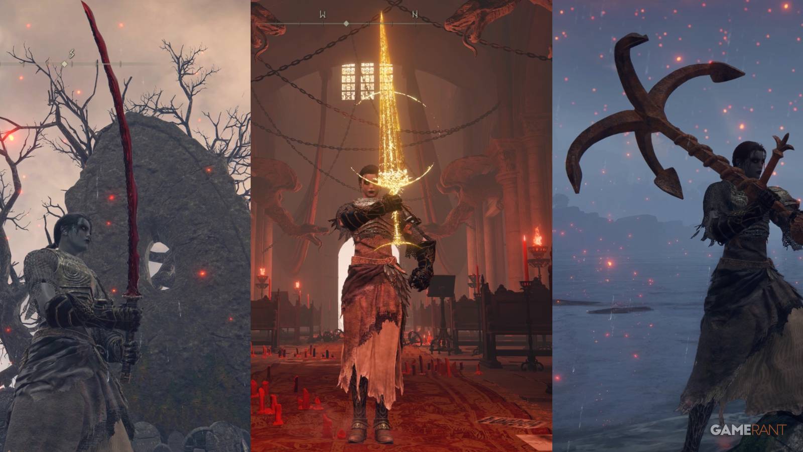 A split image of the coolest-looking weapons in Elden Ring