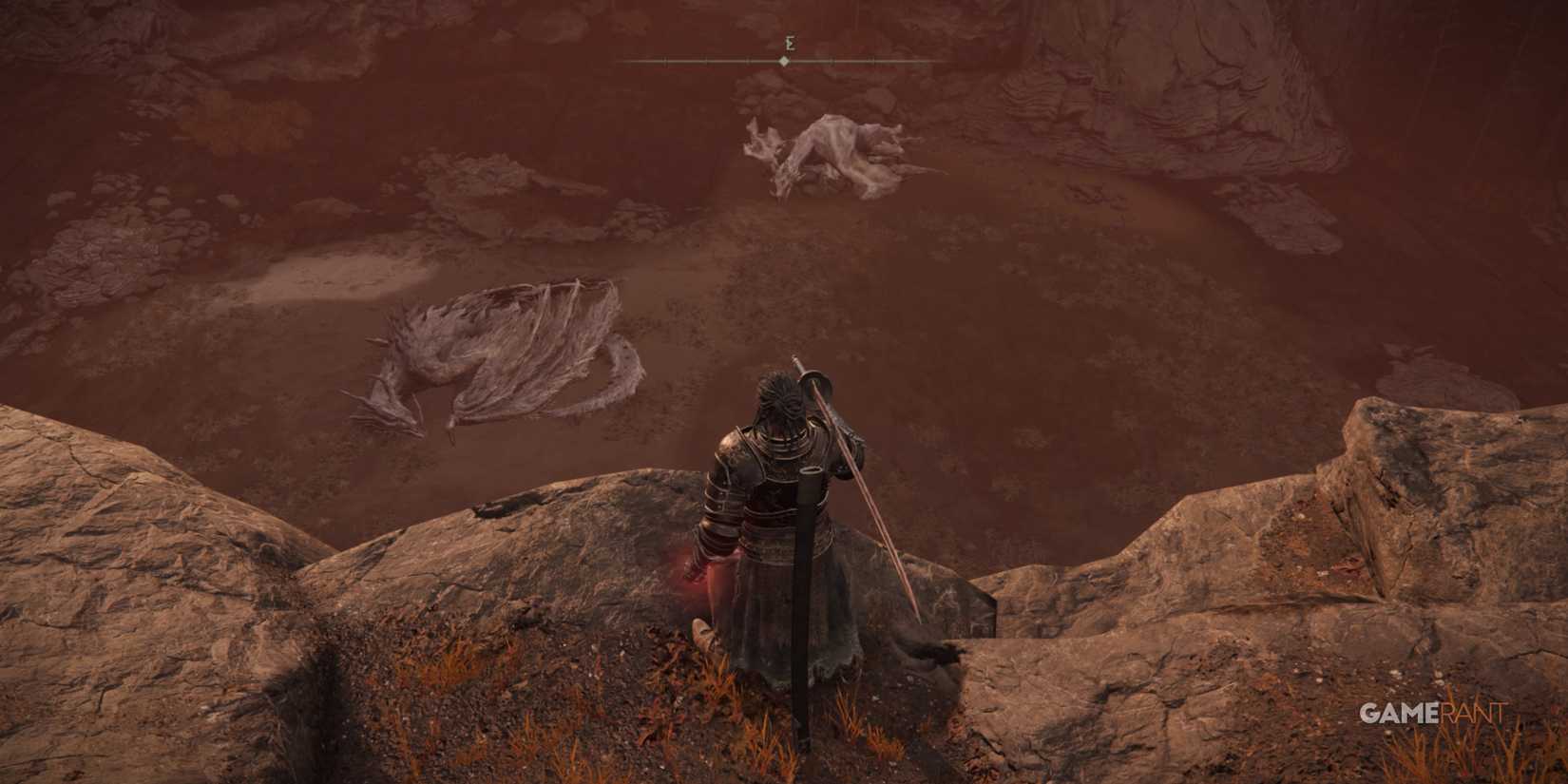Elden Ring player looking down on a dragon from a cliff