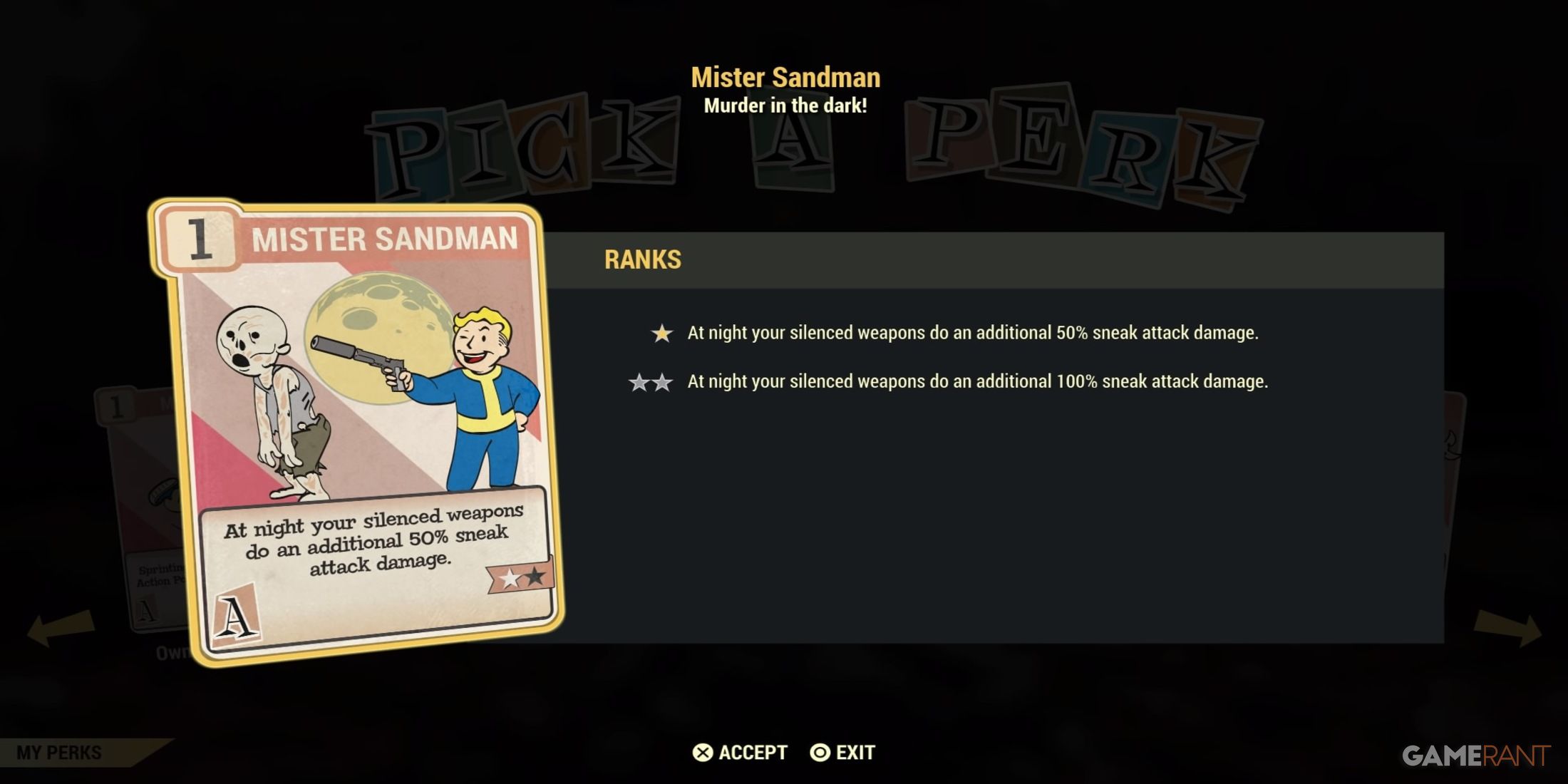 Mr Sandman Perk in Fallout 76