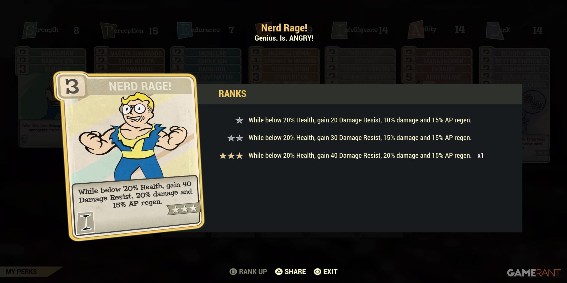 Nerd Rage Perk in Fallout 76