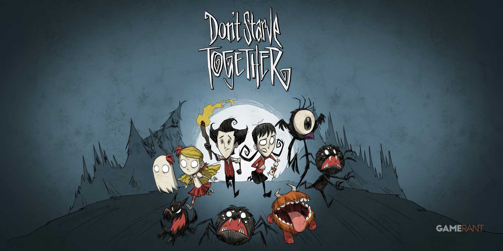 Don't Starve Together poster of various characters and monsters