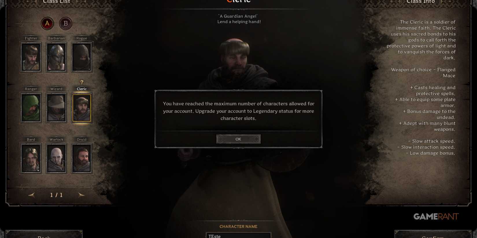 Only One Character For Free Players In Dark And Darker