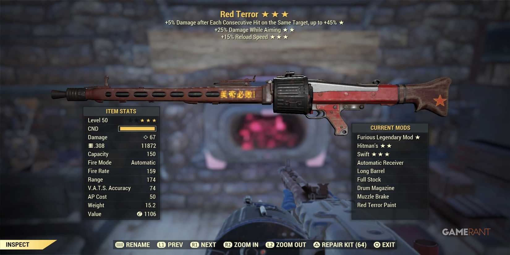 Red Terror Weapon With Red Paint in Fallout 76