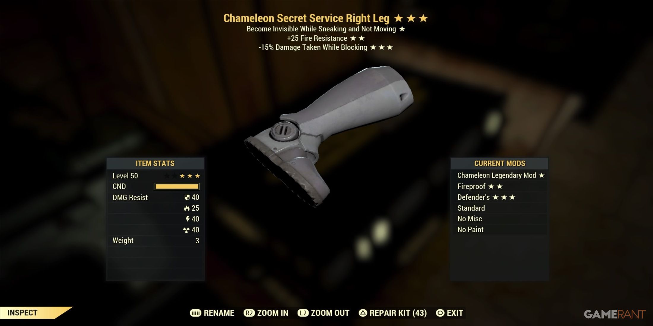 Secret Service Armor Piece in Fallout 76