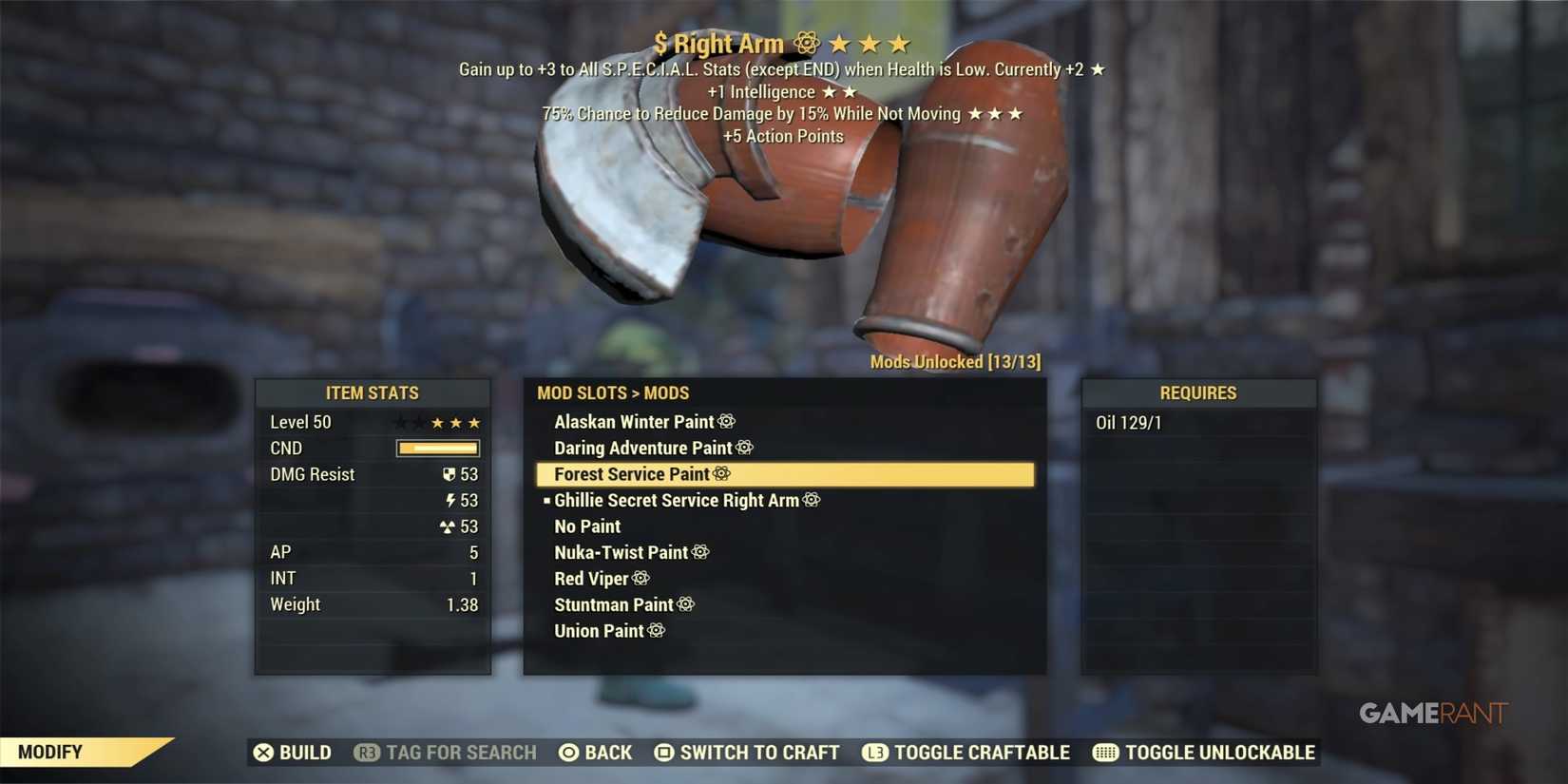 Secret Service Right Arm Paints in Fallout 76