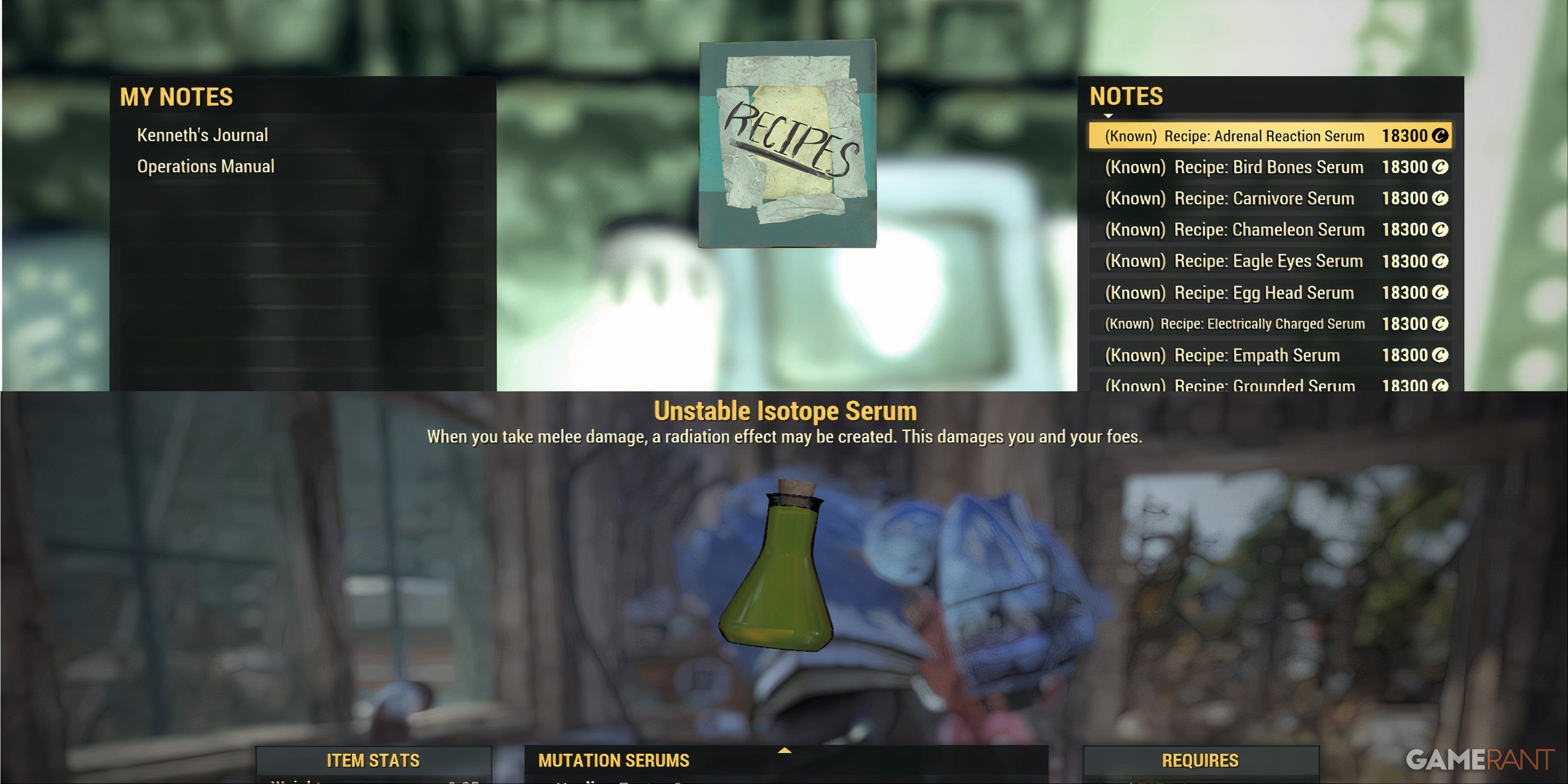 Fallout 76: Как создавать сыворотки