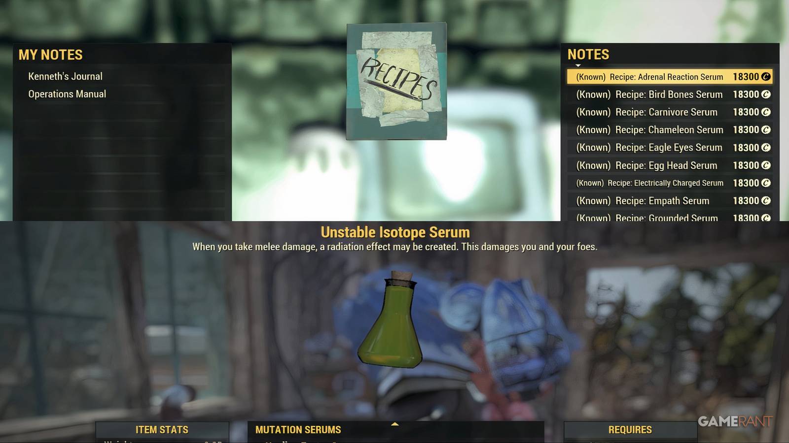 Serums in Fallout 76