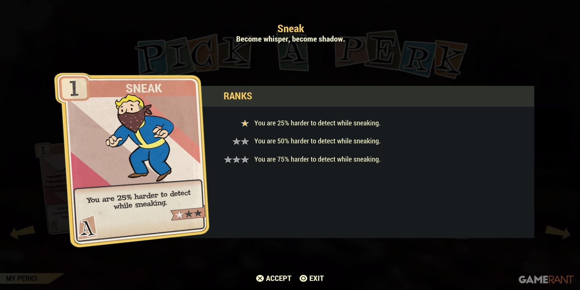 Sneak Perk Card in Fallout 76