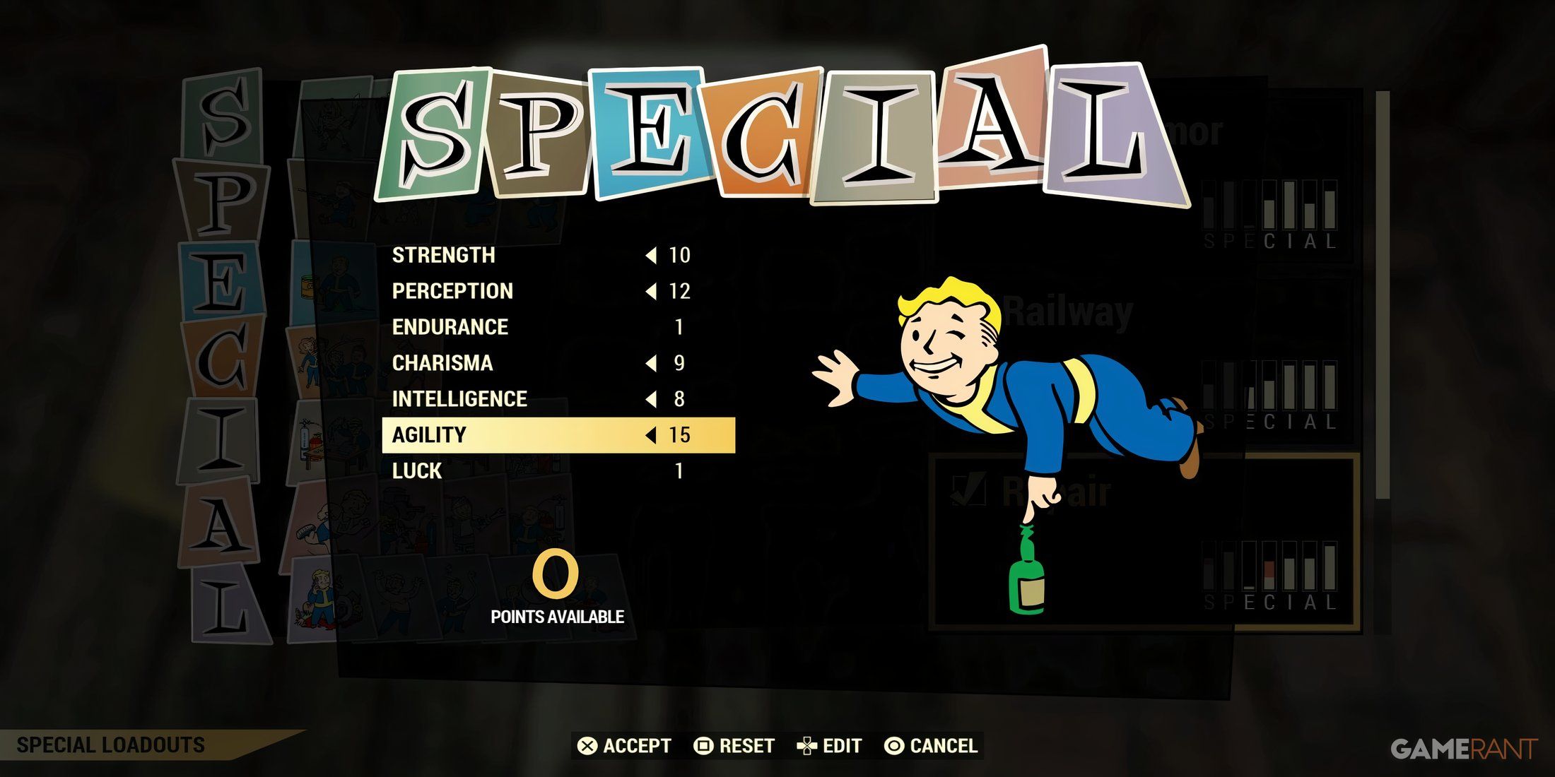 SPECIAL Selection in Fallout 76