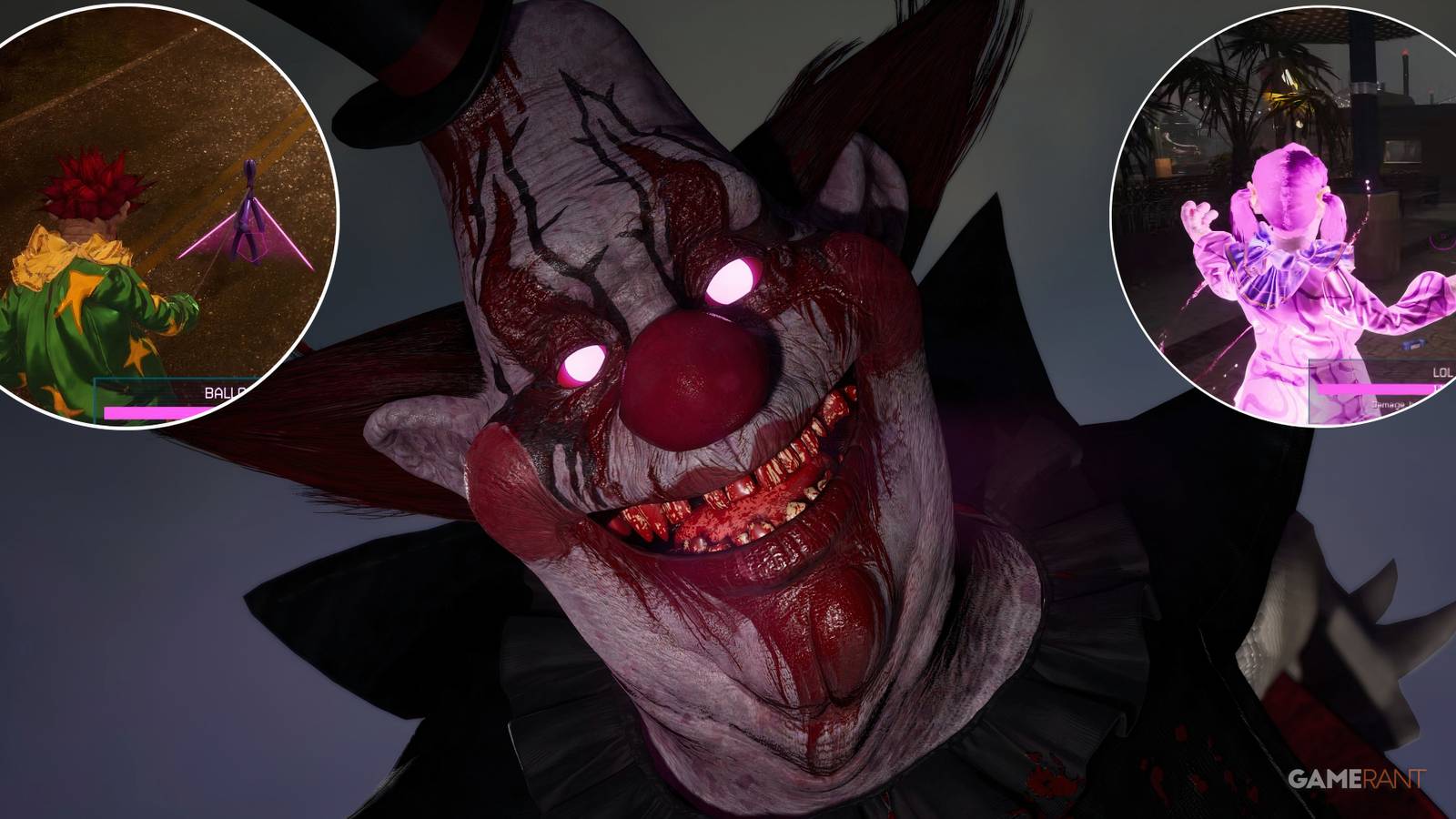 a klown looking down at the viewer next to images of the LOL and Balloon Dog abilities