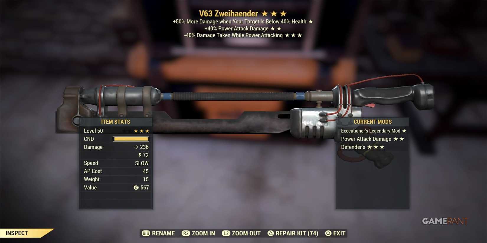 V63 Zweihander in Fallout 76