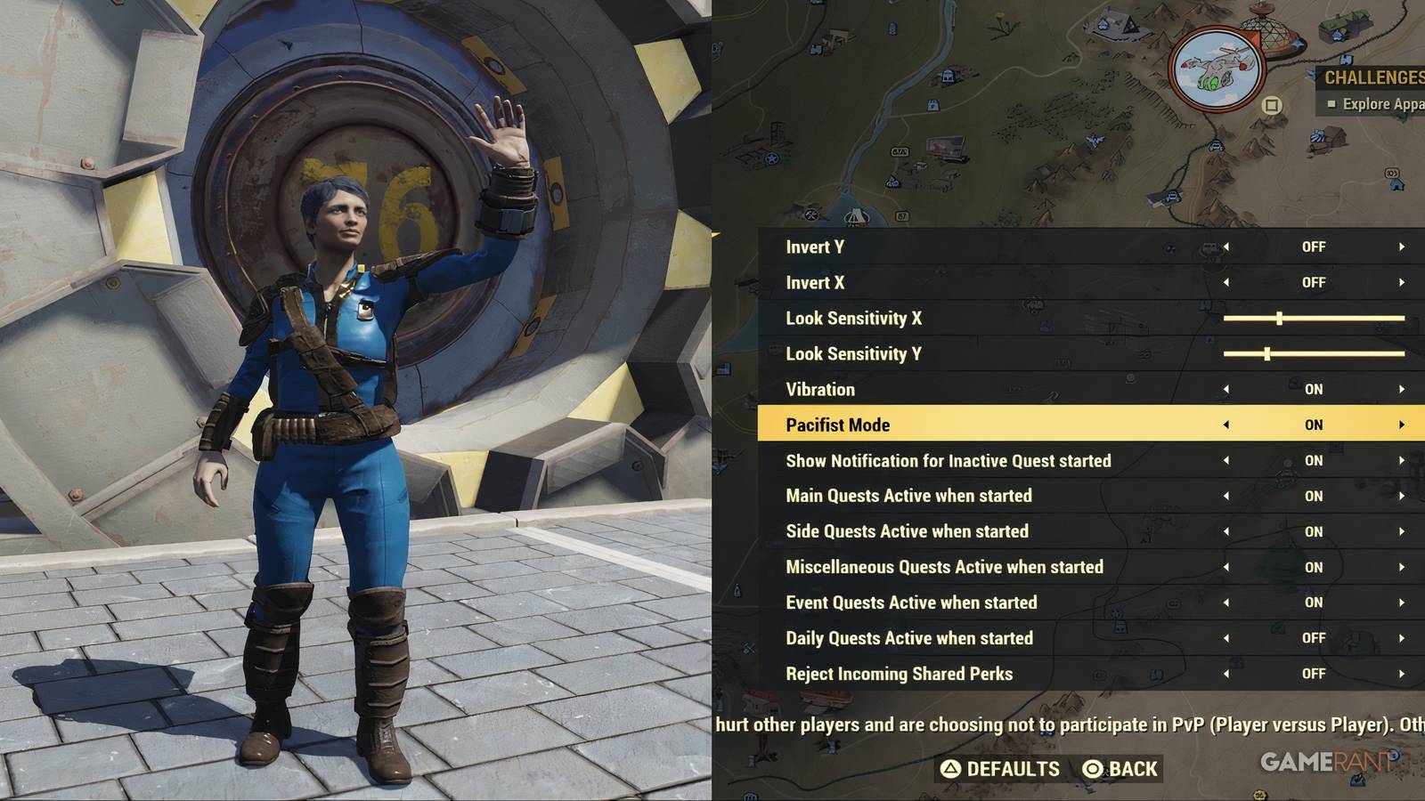 Waving Vault Dweller and Pacifist Mode in Fallout 76