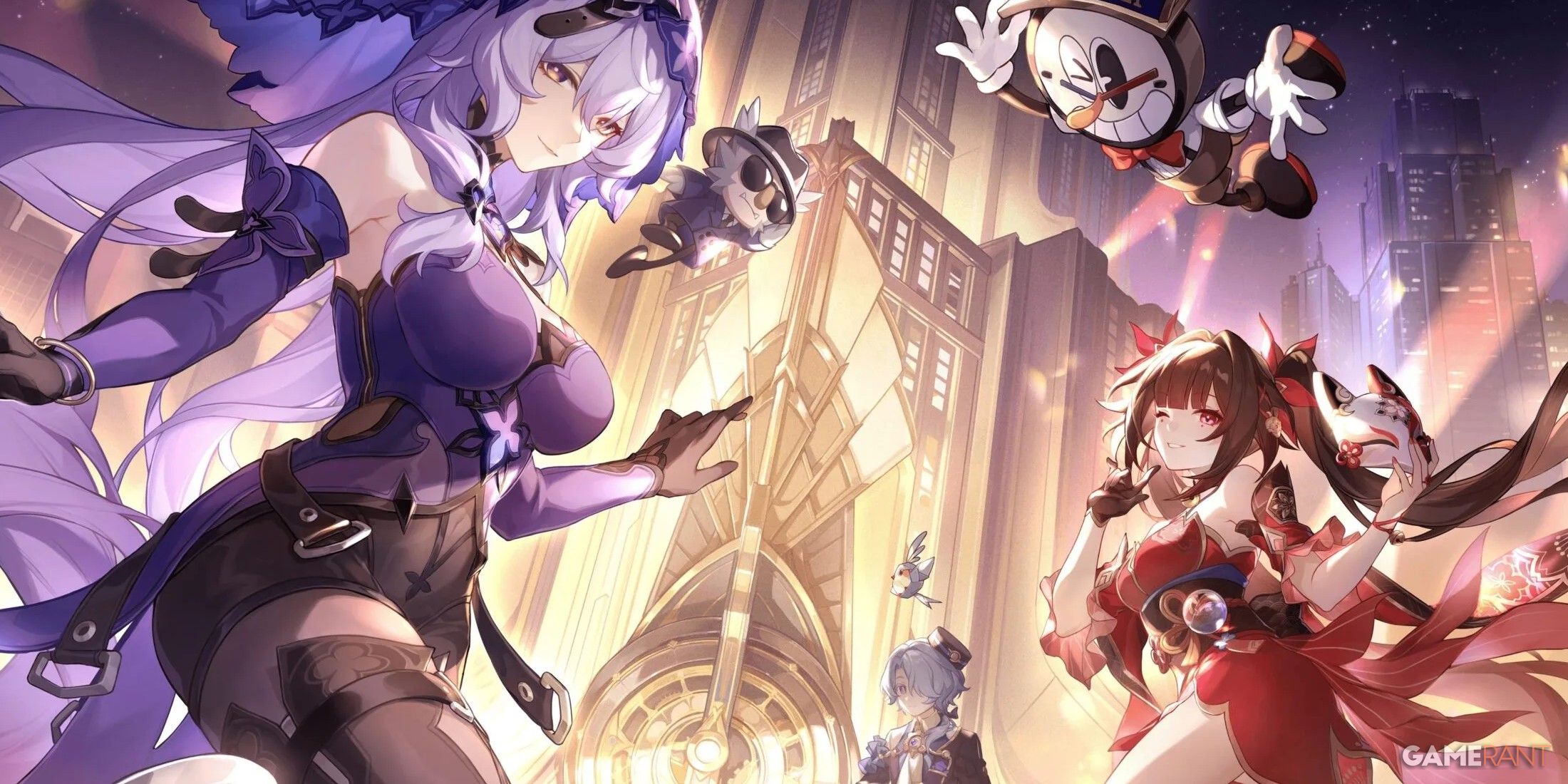 Honkai Star Rail official art with Black Swan, Sparkle, Misha, Hanu, and Clockie