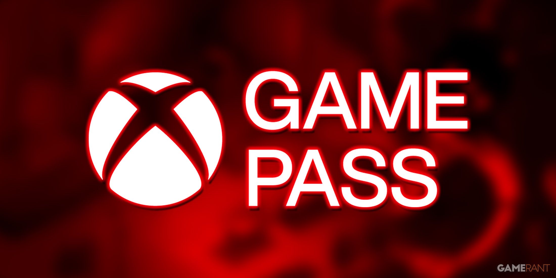 Xbox Game Pass logo on blurred The Bookwalker and High On Life promo screenshots with red color overlay