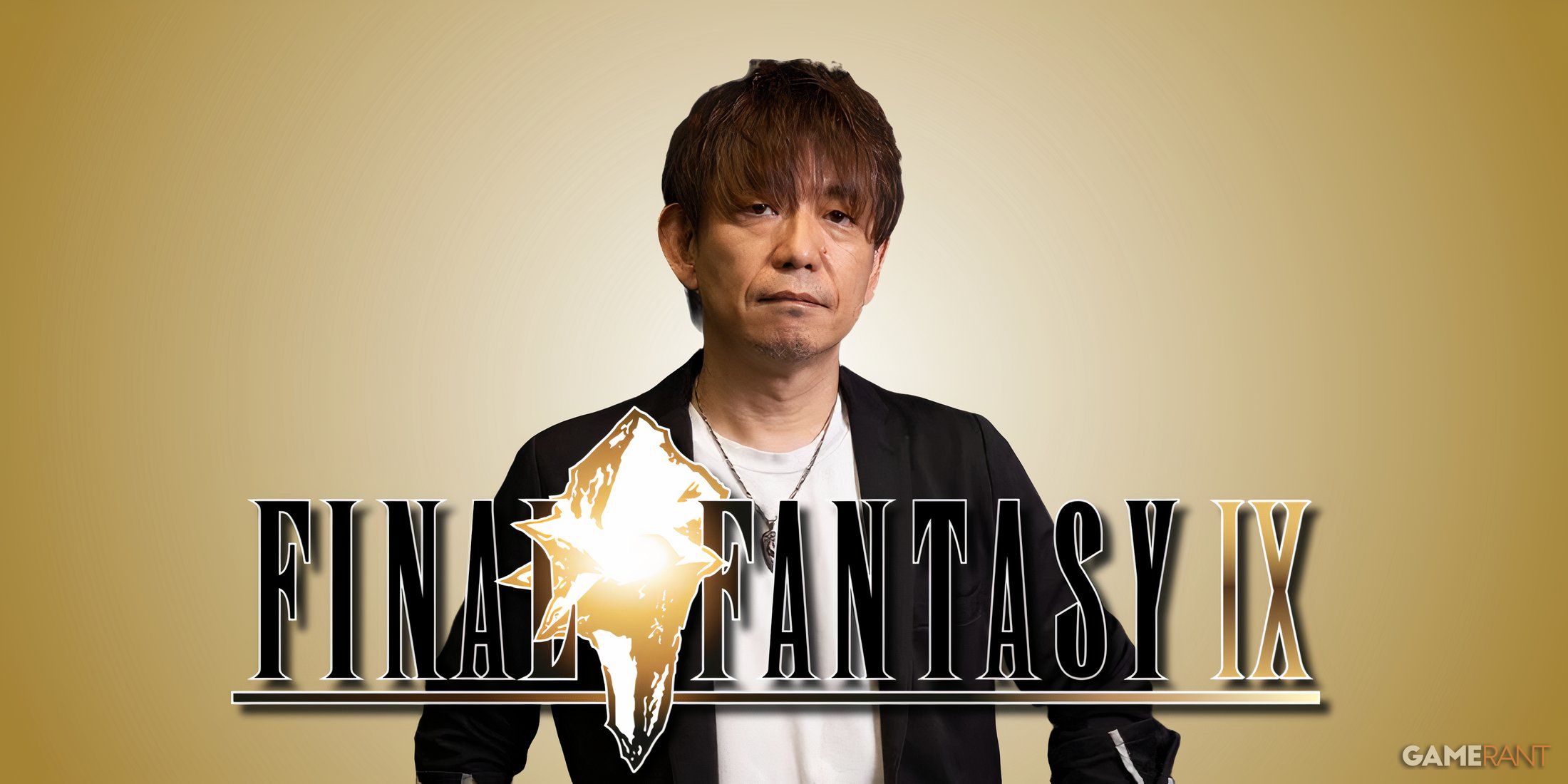 yoshi p on gradiant yellow background with final fantasy 9 logo